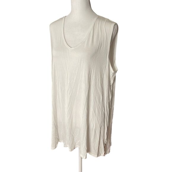 Lands End XL Tunic Tank Top Vneck Sleeveless White Side Slits Flowy Basic - Picture 6 of 7